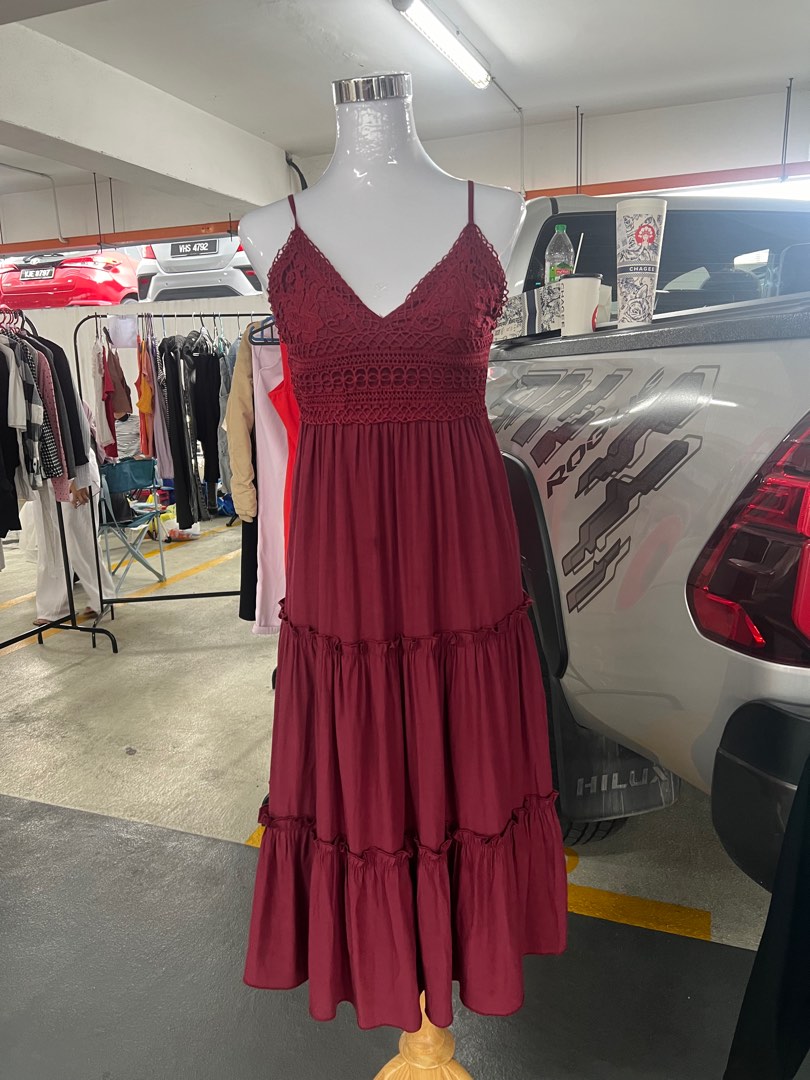 Maroon Sundress Women s Fashion Dresses Sets Dresses on Carousell