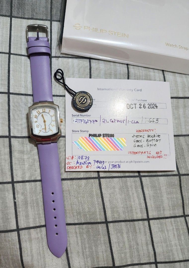 Philip Stein Classic Square watch with extra strap and free pouch (Category: Luxury Watches) located in Makati City. Submitted by brickhaven (Listing ID 1336705533, Image 2). Description: brand new. unused. with warranty card. recently purchased. mother of pearl.