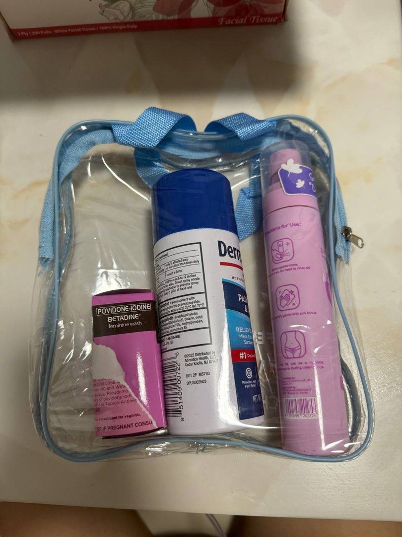 POSTPARTUM KIT - Dermoplast, Perineal Spray, TUCKS (Category: Family Planning) located in Las Pinas. Submitted by ccmclutter2 (Listing ID 1336710219, Image 1). Description: Rfs: Emergency CS Dermoplast, Witch Perineal Spray, TUCKS FREE BETADINE FEMININE WASH.