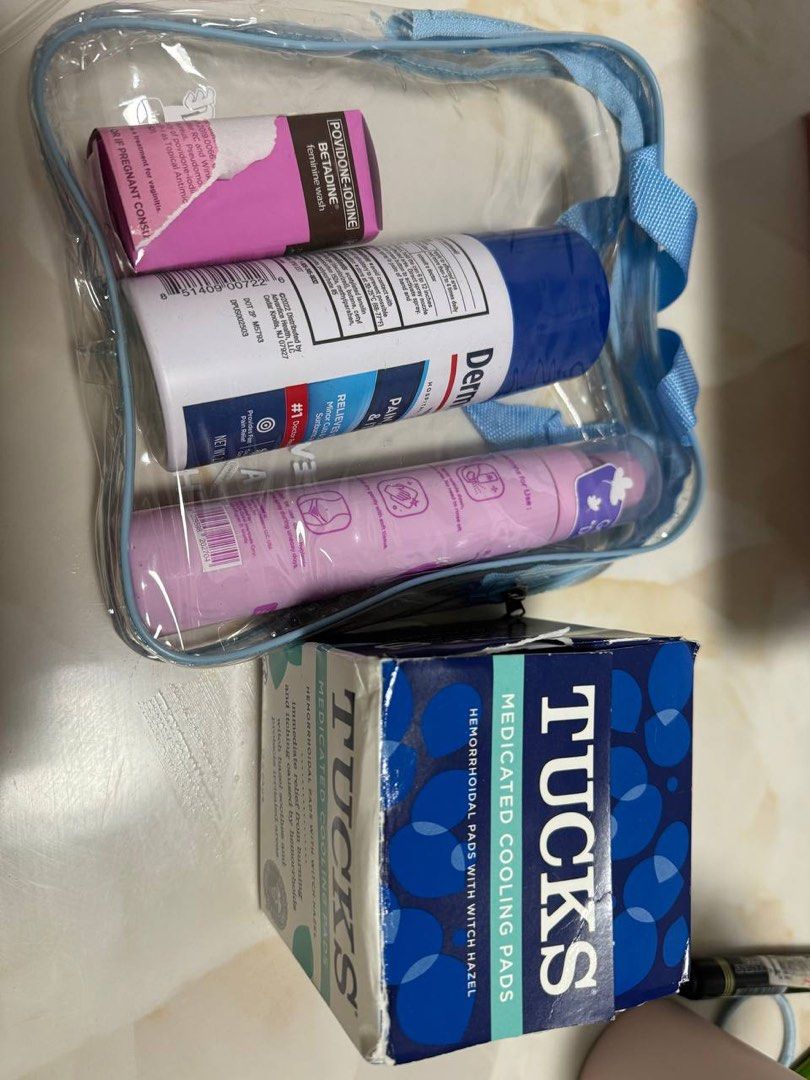 POSTPARTUM KIT - Dermoplast, Perineal Spray, TUCKS (Category: Family Planning) located in Las Pinas. Submitted by ccmclutter2 (Listing ID 1336710219, Image 2). Description: Rfs: Emergency CS Dermoplast, Witch Perineal Spray, TUCKS FREE BETADINE FEMININE WASH.