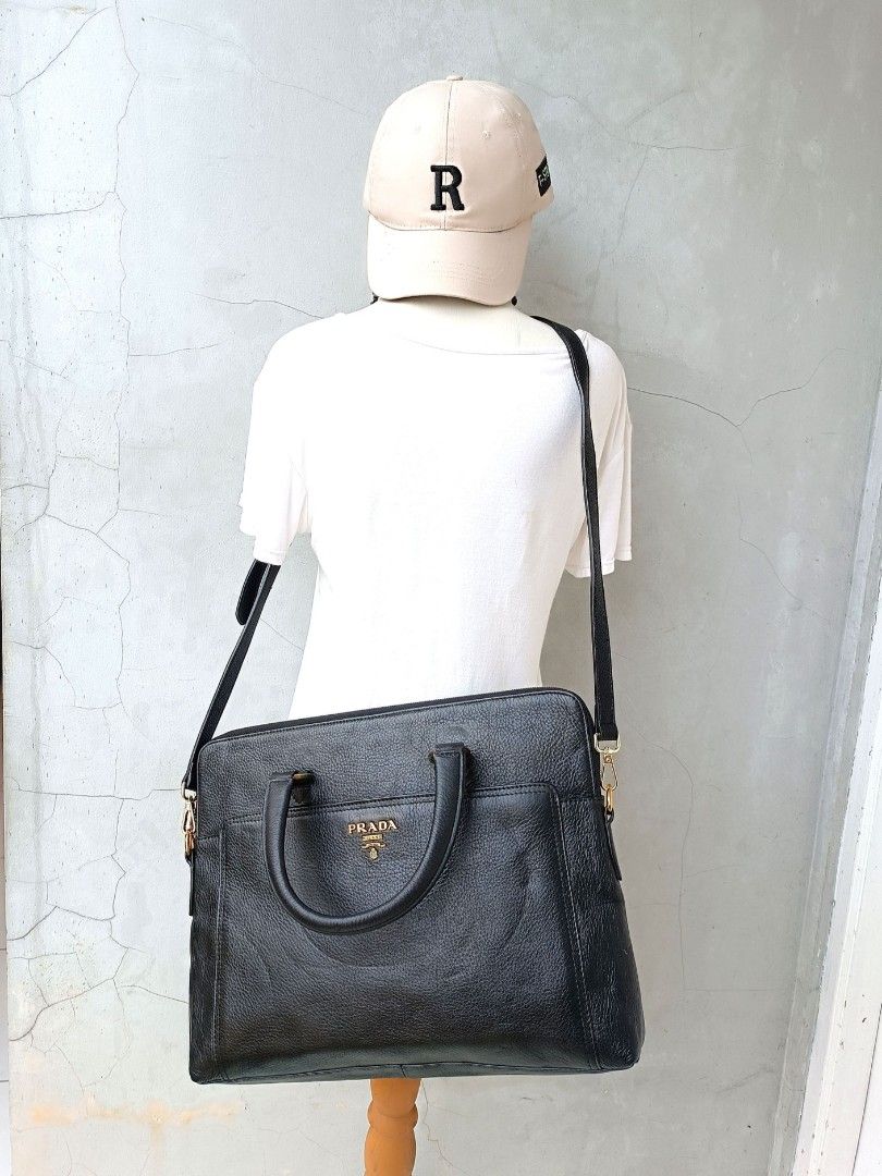 Prada Milano Leather Working Laptop Sling Messenger Bag Tas Kerja
