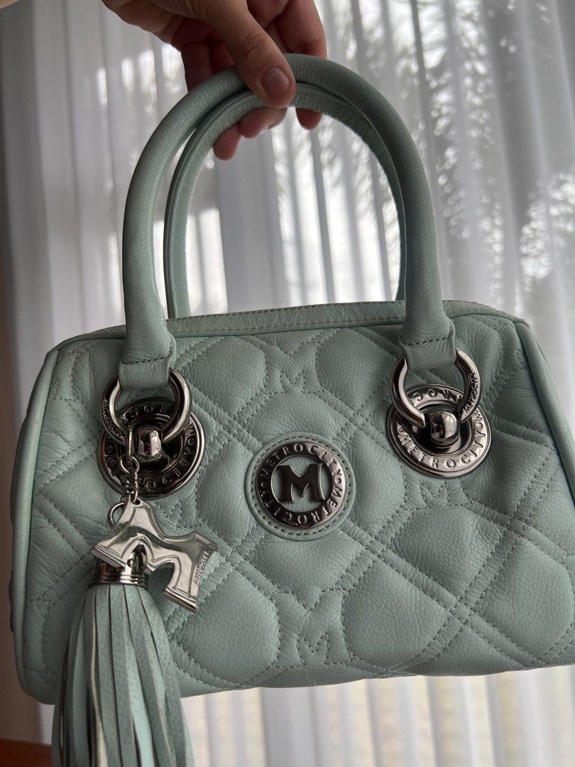 Rare Metrocity MINI doctors bag (Category: Luxury Bags & Wallets) located in Taguig. Submitted by foreverrrr (Listing ID 1336745263, Image 2). Description: Mini doctors bag Mint color Leather bag no flaws Slight stain sa handle but not noticeable yun madalas kasi hawakan pls check photo Tassle perfect Metal perfect silver Slight nego.
