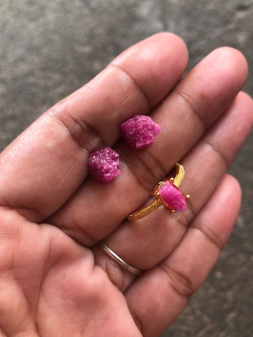 Ruby Ring & Earrings Set (Category: Earrings) located in Batangas. Submitted by bling_bling_and_more_by_dulce (Listing ID 1336676248, Image 1). Description: 600 set - fixed! 350 ring 300 earrings authentic ruby raw stone silver setting (with markings) 18k plated super nice & elegant!✨ from Japan.