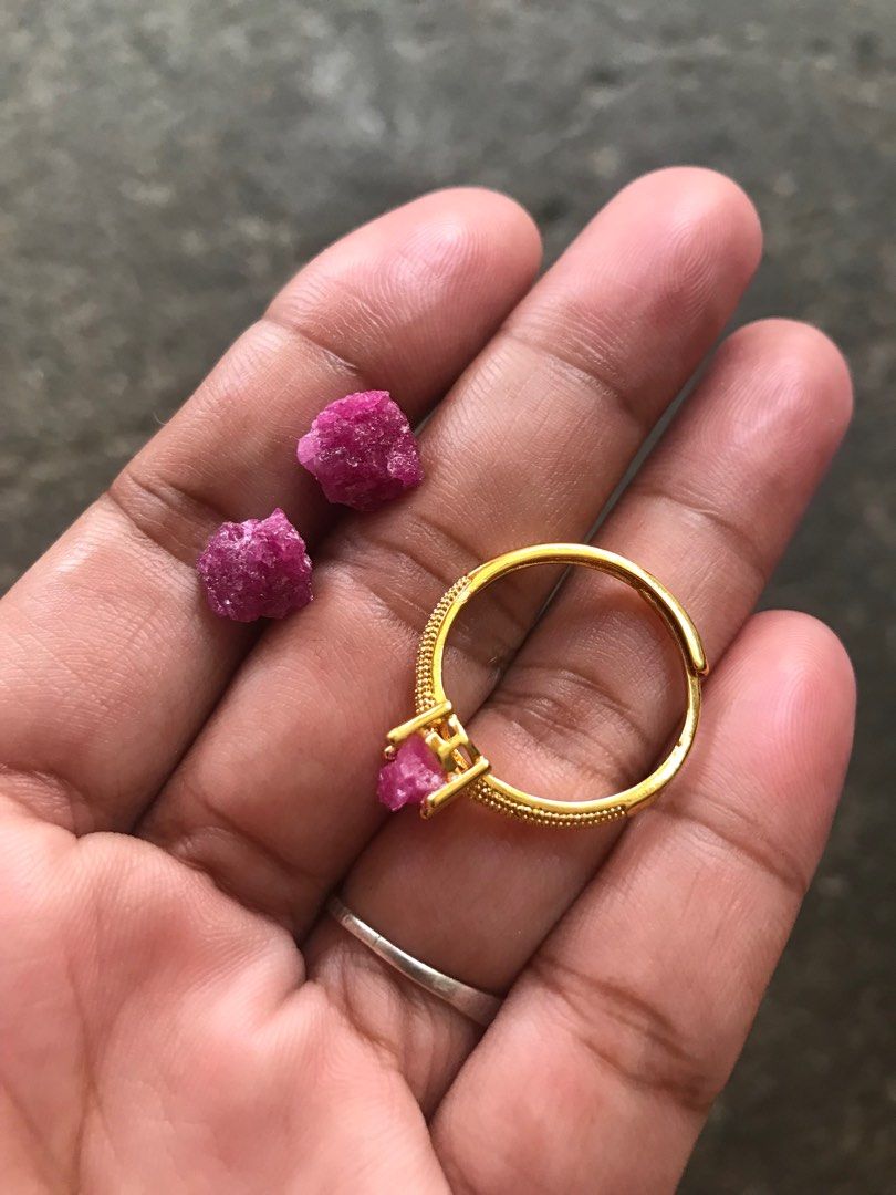 Ruby Ring & Earrings Set (Category: Earrings) located in Batangas. Submitted by bling_bling_and_more_by_dulce (Listing ID 1336676248, Image 2). Description: 600 set - fixed! 350 ring 300 earrings authentic ruby raw stone silver setting (with markings) 18k plated super nice & elegant!✨ from Japan.