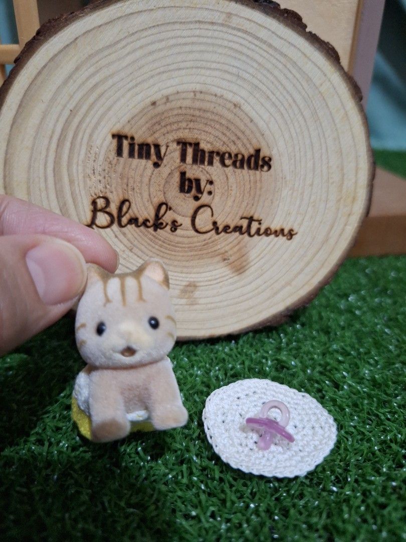 Sylvanian family Baby Cat (with nonSF pacifier+mini mat) (Category: Infant Playtime) located in Cavite. Submitted by Mavee (Listing ID 1336853349, Image 2). Description: Like new Sylvanian baby crawling cat with pacifier(non sylvanian but scale) and free handmade micro baby mat..