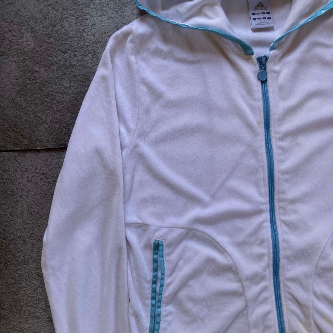 Vintage Adidas White Zipped Hoodie Jacket Women s Fashion Coats Jackets and Outerwear on Carousell