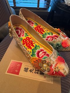 幸福傳承 橘九定制 金魚褂鞋 婚鞋 綉花鞋 (4cm size 38)64224722188545110