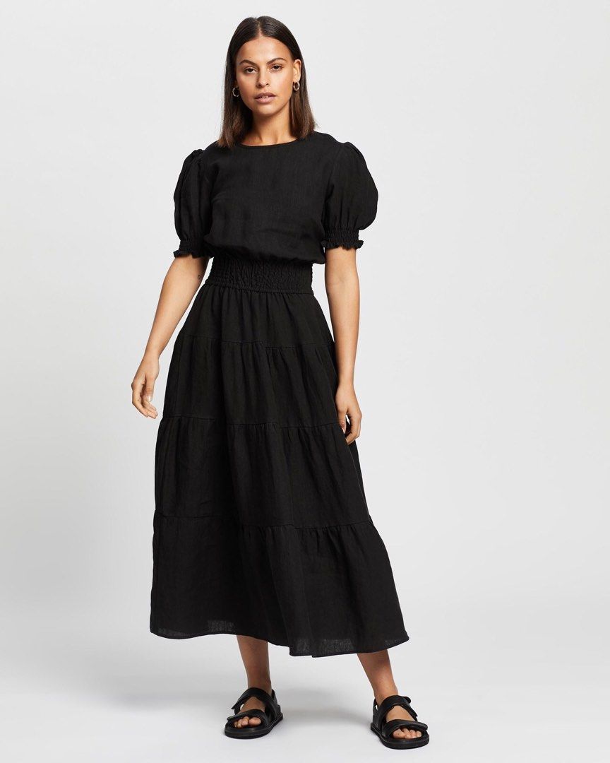 chinese dress ladies AERE Black Linen Midi