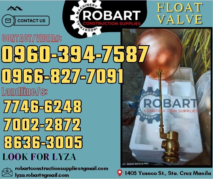 Brass Float Valve (Category: Construction Tools & Equipment) located in Manila. Submitted by lyzarobart1999 (Listing ID 1336894062, Image 1). Description: Brass Float Valve Size: 2" 𝑹𝑶𝑩𝑨𝑹𝑻 𝑪𝑶𝑵𝑺𝑻𝑹𝑼𝑪𝑻𝑰𝑶𝑵 𝑺𝑼𝑷𝑷𝑳𝑰𝑬𝑺 𝒪𝒻𝒻𝒾𝒸𝑒 𝒜𝒹𝒹𝓇𝑒𝓈𝓈: 𝟣𝟦𝟢𝟧 𝒴𝓊𝓈𝑒𝒸𝑜 𝒮𝓉. 𝒮𝓉𝒶 𝒞𝓇𝓊𝓏 𝑀𝒶𝓃𝒾𝓁𝒶 ꜱᴇɴᴅ ᴜꜱ ᴍᴇꜱꜱᴀɢᴇ ꜰᴏʀ ɪɴQᴜɪʀɪᴇꜱ ‼️ ‼️ ɢʟᴏʙᴇ: (0966-827-7091) ꜱᴍʀᴛ - (0960-394-7587) ᴠɪʙʀ - (0960-394-7587) ʟᴀɴᴅʟɪɴᴇ: (8636-ʟᴏᴏᴋ ꜰ