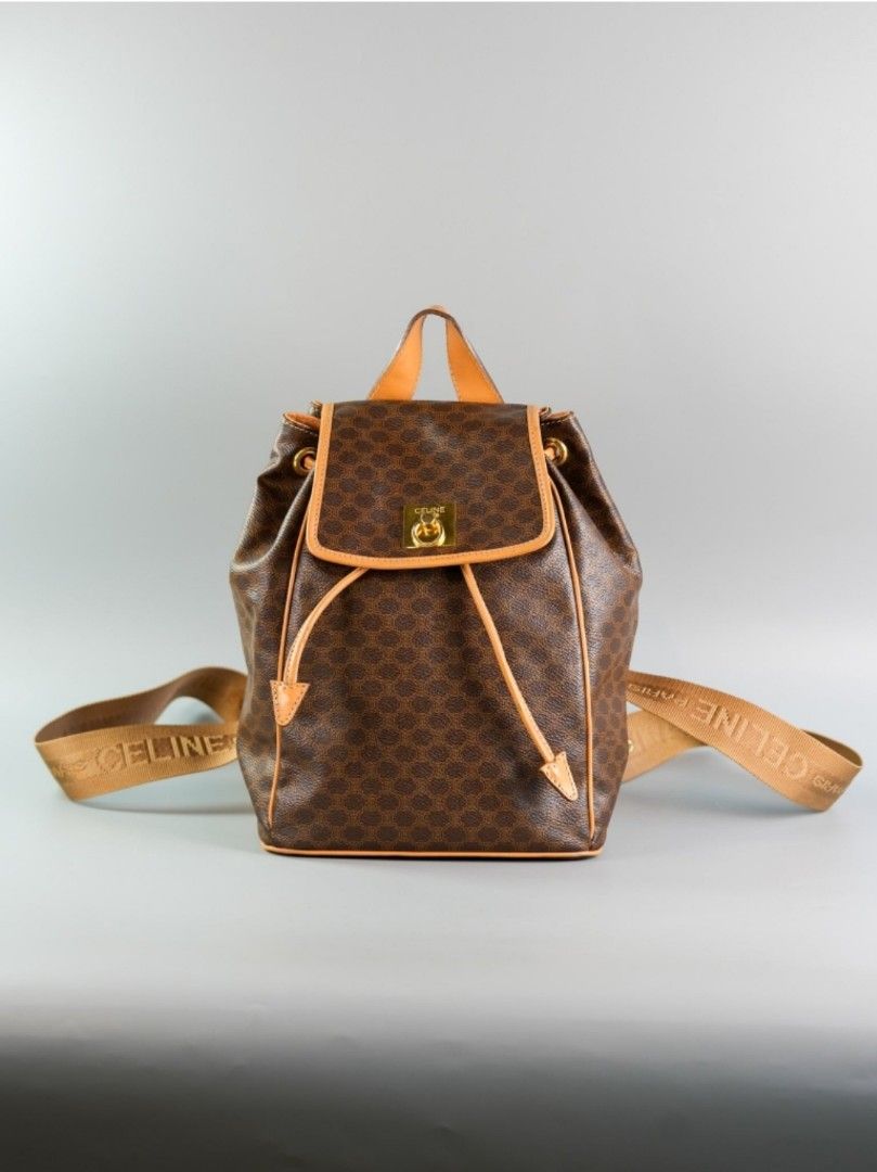 Celine Macadam Drawstring in Brown Backpack (Category: Luxury Bags & Wallets) located in Taguig. Submitted by pursemaison (Listing ID 1337023970, Image 1). Description: Celine Macadam Drawstring in Brown Backpack ✨Php 33,000 *Additional 4% for straight credit card payments *Available for 3 months layaway with 1% interest per month *BDO credit card up to 36 mos & Citibank credit card up to 24 mos (with interest) CONDITION: Fair condition with sign