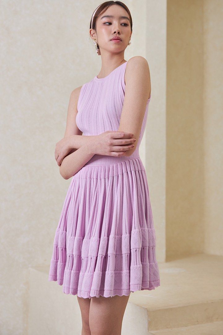 CLAUDE Dara Lilac Flare Knit Dress, Women's Fashion, Dresses & Sets, Dresses  on Carousell