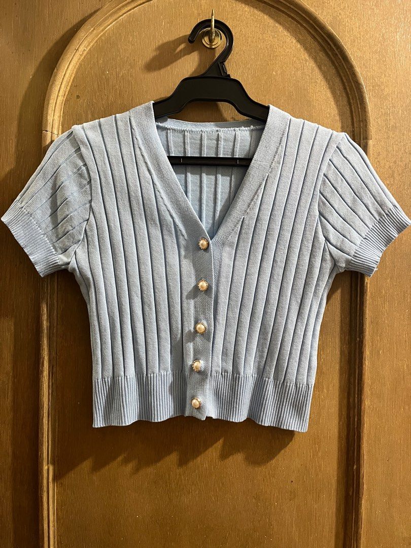 Cropped light blue top (Category: Blouses) located in Quezon City. Submitted by leisdeclutter (Listing ID 1336996816, Image 1). Description: .