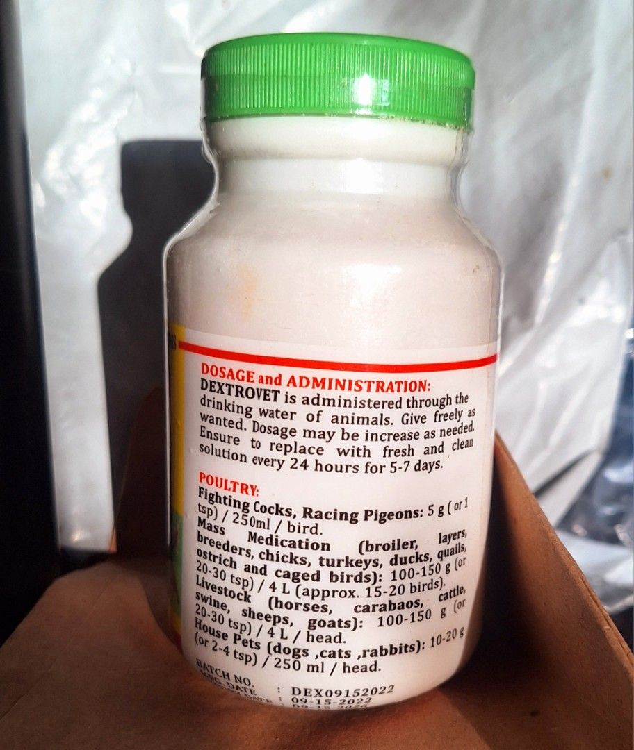 Dextrovet Dextrose Powder for Pets/Animals 100g (Category: Health & Grooming) located in Manila. Submitted by msmail (Listing ID 1337050683, Image 2). Description: Sealed exp 2026 as seen on second photo helps in animal recovery location: manila.