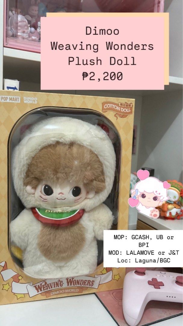 Dimoo Weaving Wonders Plush Doll (Category: Plushies & Soft Toys) located in Calamba. Submitted by seraphineee11 (Listing ID 1337054330, Image 1). Description: MOP: GCASH, UB or BPI MOD: LALAMOVE or J&T Loc: Laguna/BGC.