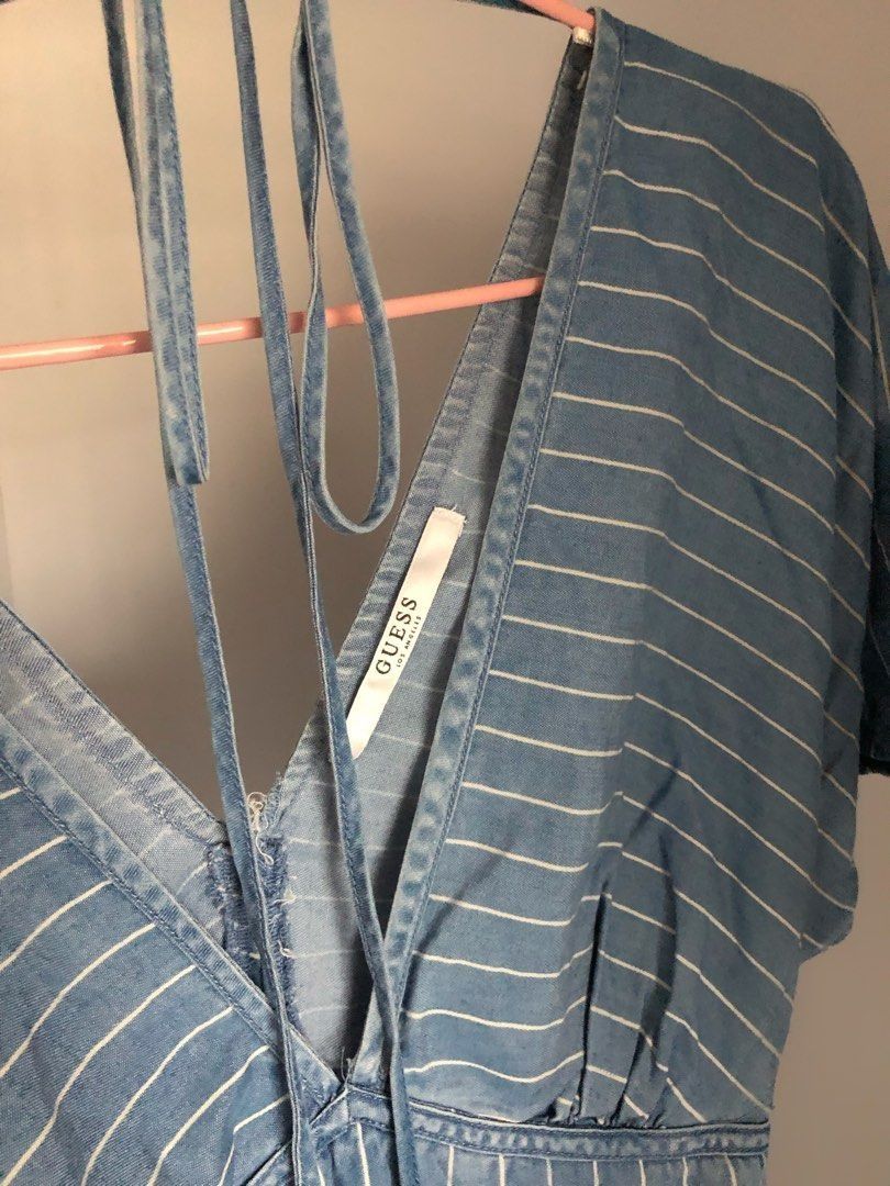 Guess Striped Romper Casual V Neck Short Sleeve Ruffle Hem Dress Jumpsuit Outfits Women s Fashion Dresses Sets Jumpsuits on Carousell