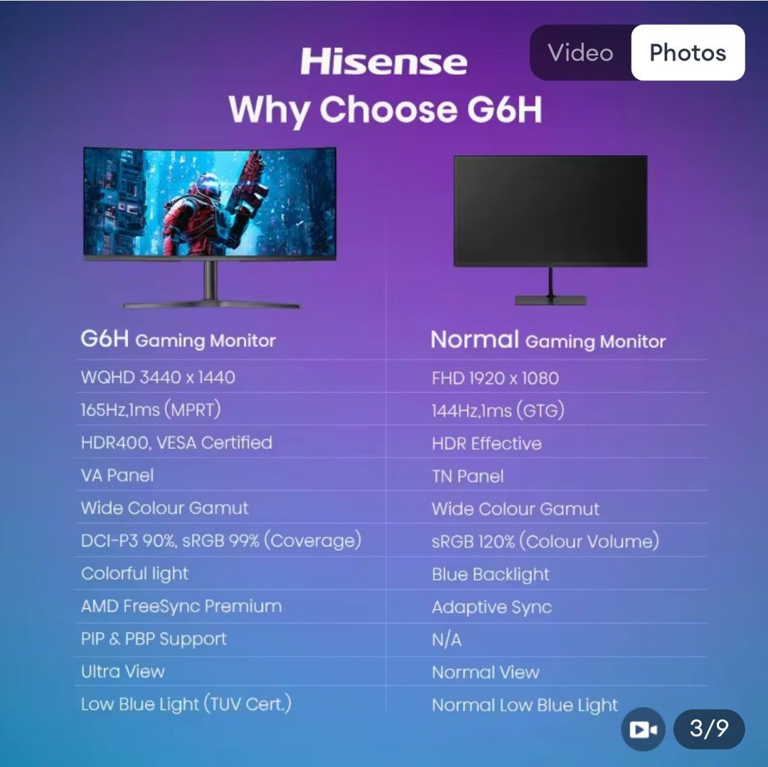 Hisense Curve Ultrawide Gaming Monitor G6H 34 inch | 165Hz | WQHD ...