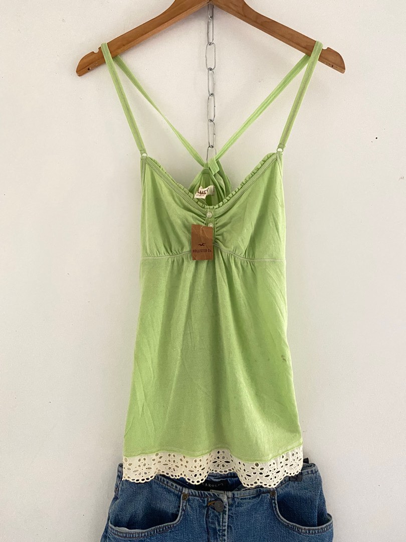 Hollister Halter Neck Lace Up Top In Blue