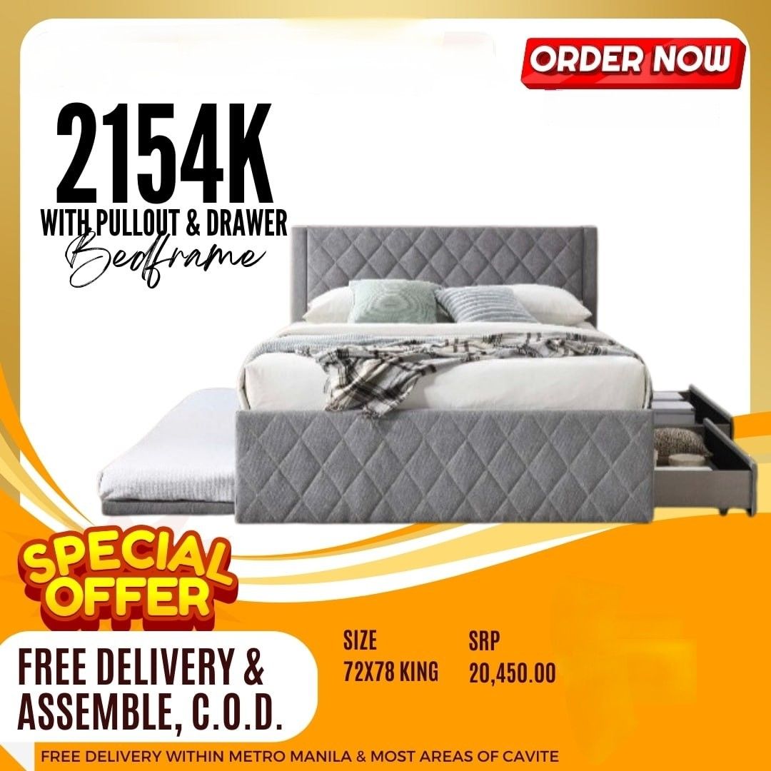 King bed frame with pull out and drawers (Category: Bed Frames & Mattresses) located in Pasay City. Submitted by cherry_nicole (Listing ID 1336913241, Image 2). Description: 💥 on hand 💥 Imported bed frame 💥 KING SIZE BED FRAME 72x78 with pull out ans drawers 💥 Price and size in every photo ❌ MATTRESS SOLD SEPARATELY 📌 BRAND NEW 📌 CASH ON DELIVERY 📌 FREE DELIVERY AND ASSEMBLE AROUND METRO MANILA FOR OTHER FURNITURE NEEDS PLEASE VISIT OUR PA