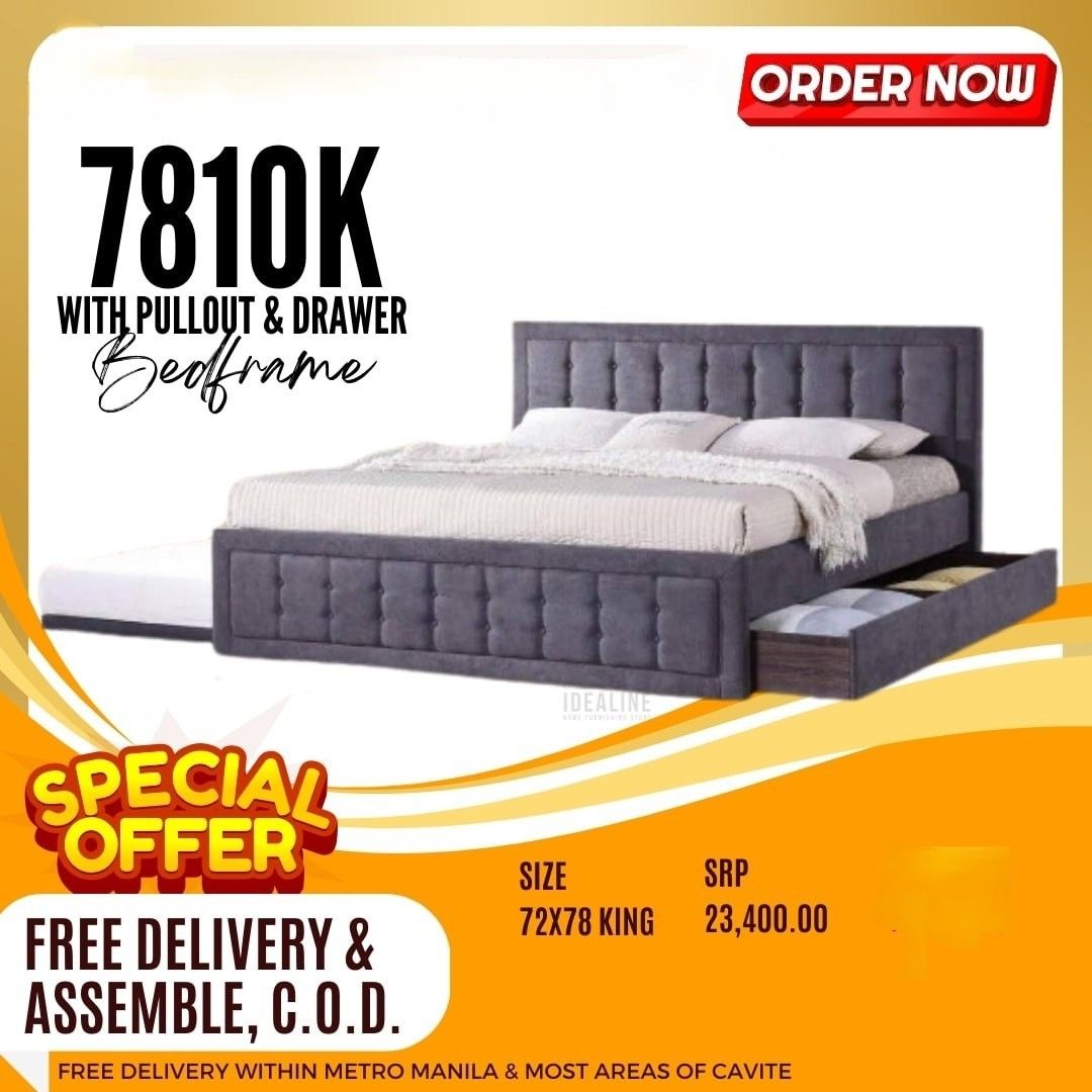 King bed frame with pull out and drawers (Category: Bed Frames & Mattresses) located in Pasay City. Submitted by cherry_nicole (Listing ID 1336913241, Image 1). Description: 💥 on hand 💥 Imported bed frame 💥 KING SIZE BED FRAME 72x78 with pull out ans drawers 💥 Price and size in every photo ❌ MATTRESS SOLD SEPARATELY 📌 BRAND NEW 📌 CASH ON DELIVERY 📌 FREE DELIVERY AND ASSEMBLE AROUND METRO MANILA FOR OTHER FURNITURE NEEDS PLEASE VISIT OUR PA
