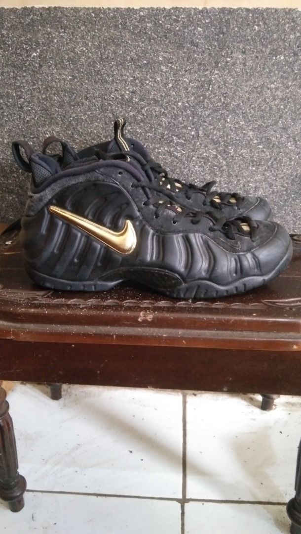 Nike Air Foamposite Pro Hitam Metalik Emas 2018 624041-009, Fesyen