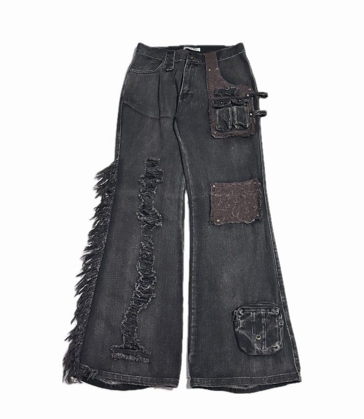 y2k vintage baggy black washed wide leg faded skater denim jeans 2000s -  size 32
