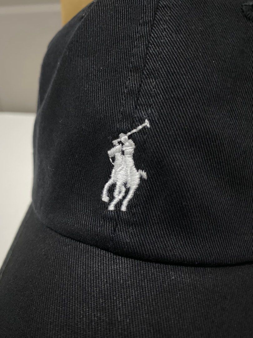 Black polo hat with white pony discount