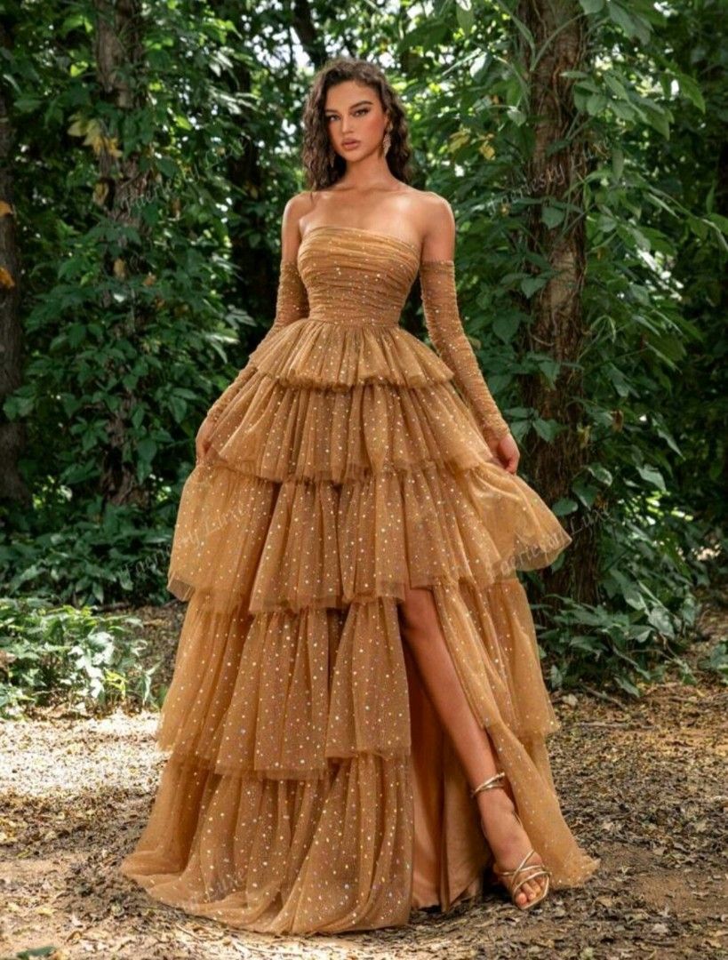 Fairy Dress Evening Gown Brown Dress, Women's Fashion, Dresses & Sets,  Dresses on Carousell