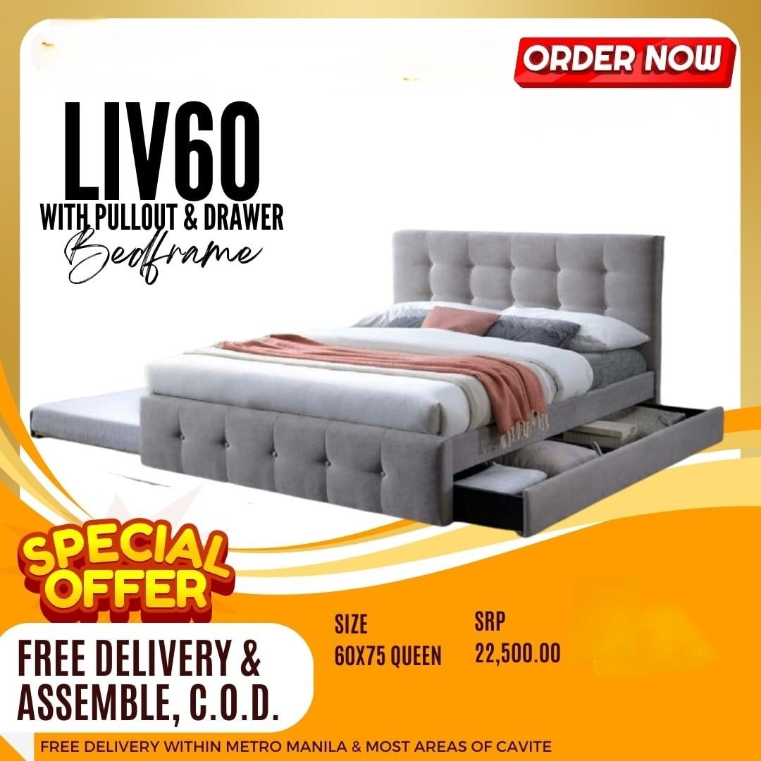 Queen bed frame with pull out and drawers (Category: Bed Frames & Mattresses) located in Pasay City. Submitted by cherry_nicole (Listing ID 1336913014, Image 2). Description: 💥 on hand 💥 Imported bed frame 💥QUEEN bed frame with pull out and storage 💥 Price and size in every photo ❌ MATTRESS SOLD SEPARATELY 📌 BRAND NEW 📌 CASH ON DELIVERY 📌 FREE DELIVERY AND ASSEMBLE AROUND METRO MANILA FOR OTHER FURNITURE NEEDS PLEASE VISIT OUR PAGE mo FARR