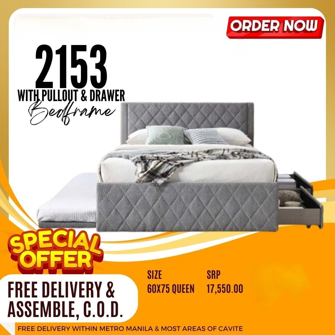 Queen bed frame with pull out and drawers (Category: Bed Frames & Mattresses) located in Pasay City. Submitted by cherry_nicole (Listing ID 1336913014, Image 1). Description: 💥 on hand 💥 Imported bed frame 💥QUEEN bed frame with pull out and storage 💥 Price and size in every photo ❌ MATTRESS SOLD SEPARATELY 📌 BRAND NEW 📌 CASH ON DELIVERY 📌 FREE DELIVERY AND ASSEMBLE AROUND METRO MANILA FOR OTHER FURNITURE NEEDS PLEASE VISIT OUR PAGE mo FARR