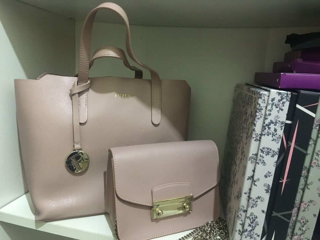 Furla Sally S Saffiano Moonstone Leather Tote