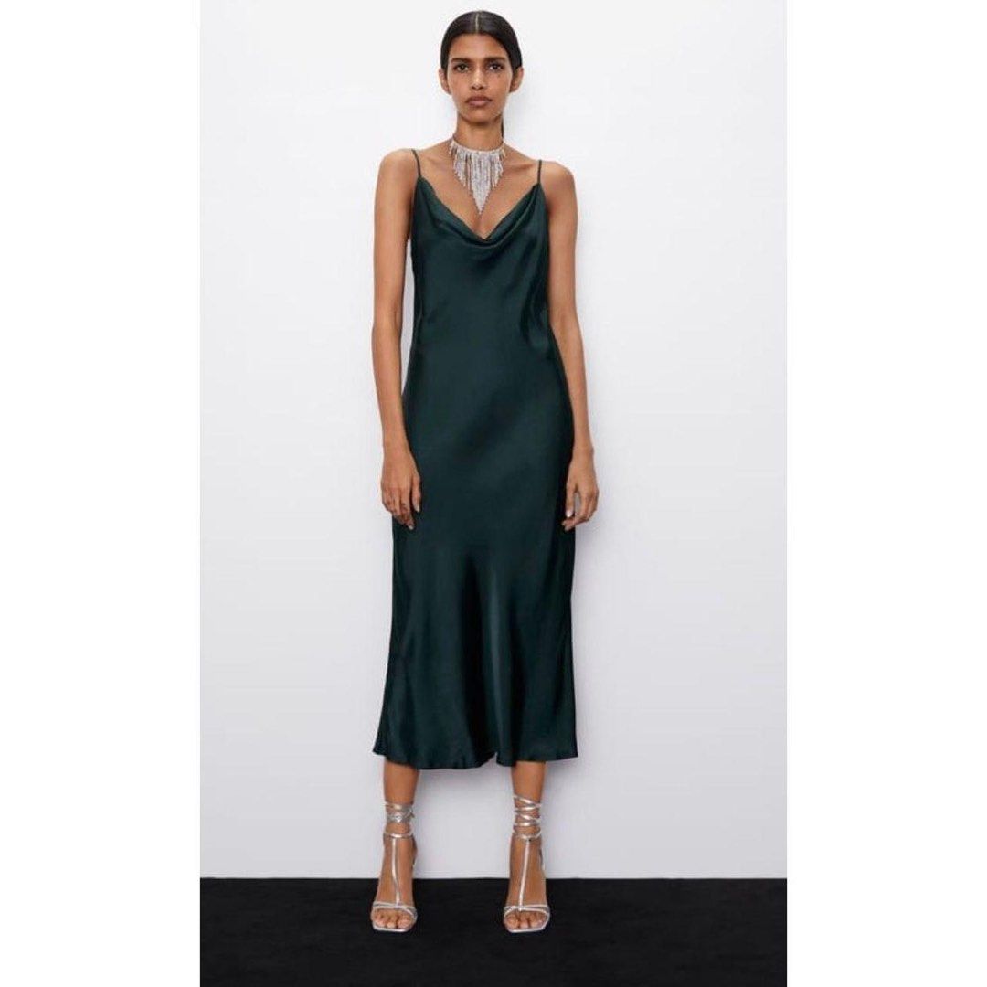 Green silk dress zara hotsell