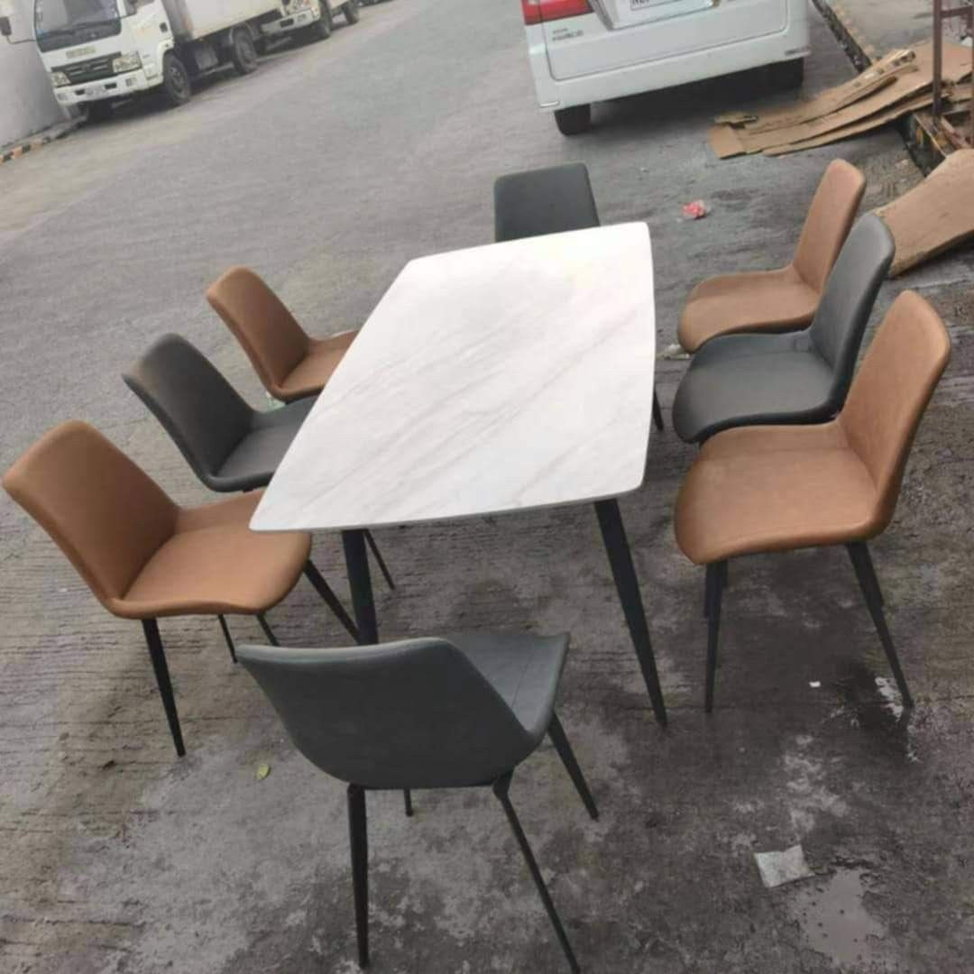 8 seater marble dining set (Category: Tables & Sets) located in Pasay City. Submitted by cherry_nicole (Listing ID 1337160132, Image 3). Description: 📍 8 SEATER MARBLE DINING SET 🔥 35,000 ‼️‼️ ✔️ REAL MARBLE SLATE TABLE TOP ✔️ 180x90cm ✔️ Metal frame ✔️ Leather cushioned chairs 💥 On hand 💥 Brand new 💥 Cash on delivery 💥 PLUS delivery charge depends on buyer's location 💥 Same day delivery or next day delivery FARRO Online Furnitures 📱09977