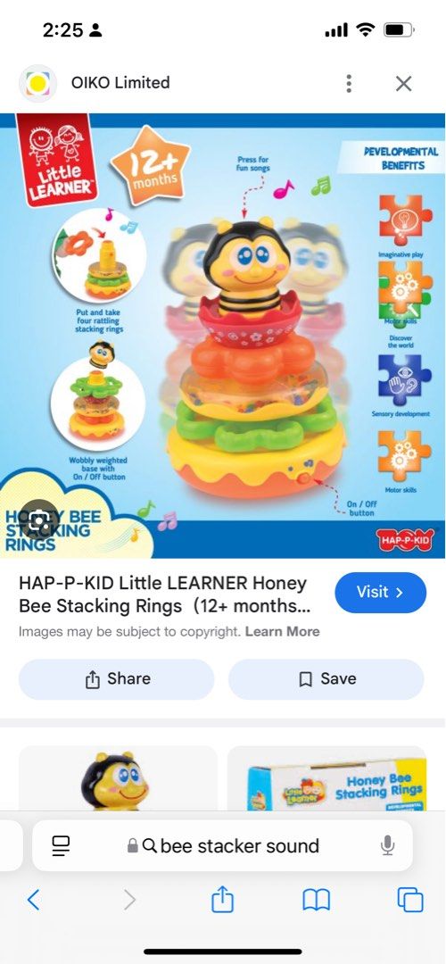 Bee Stacking Stacker Music sound Roy R Us Fisher Price, Babies & Kids ...