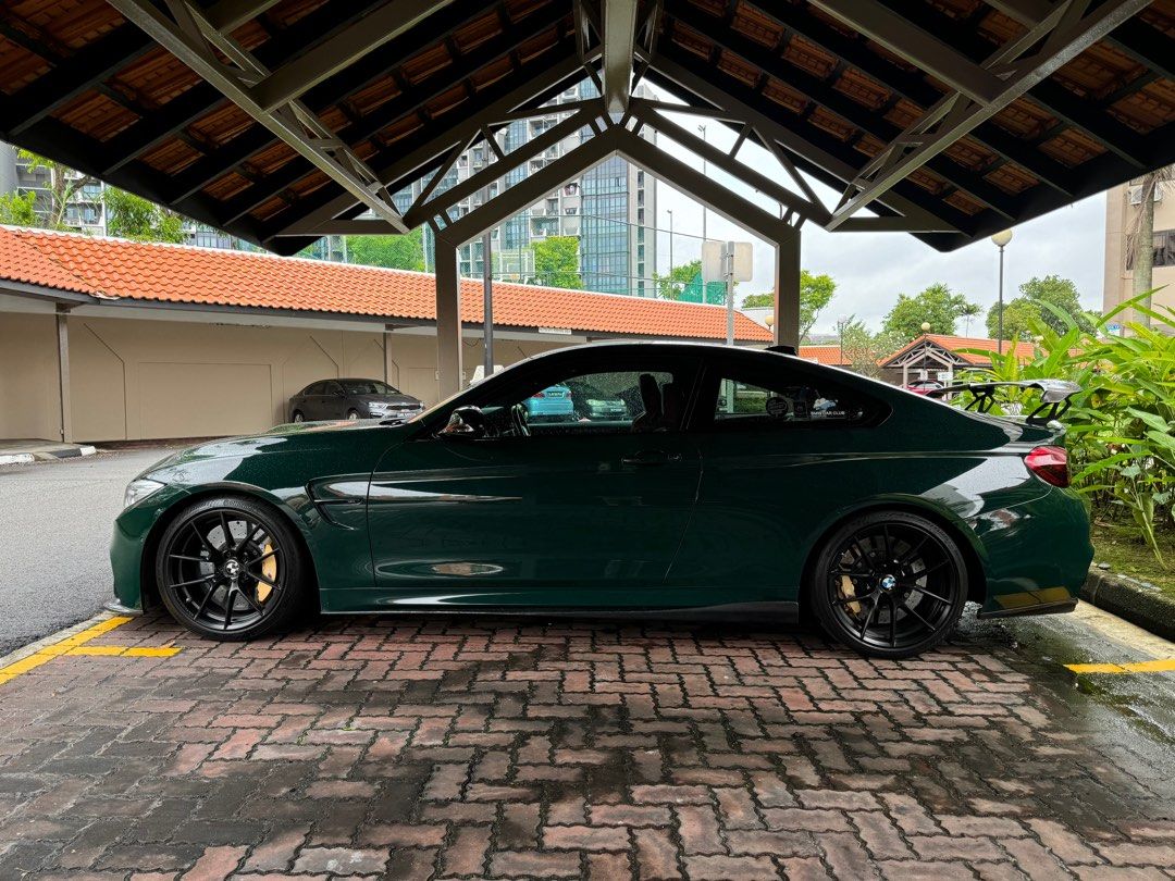 BMW M4 Coupe Auto (Category: Used Cars) located in Singapore. Submitted by Castawaystore (Listing ID 1337152432, Image 2). Description: 360 cam |Approved Akrapovic Exhaust | Original 763M rims | Carbon fibre GTS style bonnet | Full Varis lip | Vorsteiner style wing | GTS style taillights | KW V3 | Bootmod3 | British Racing Green | Option to get with existing plate No agents please.