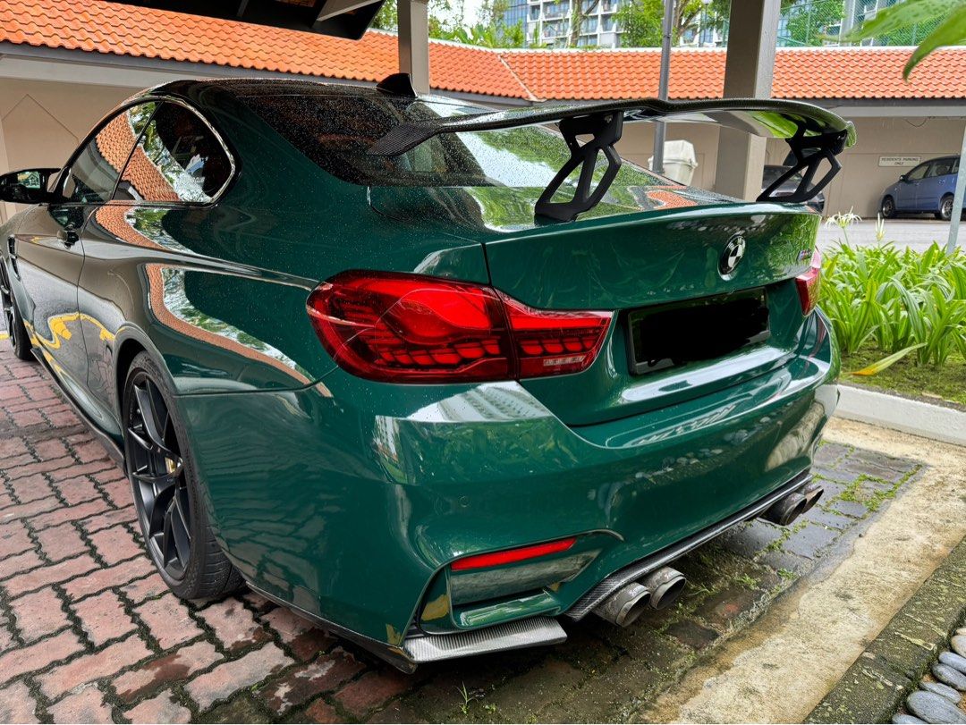 BMW M4 Coupe Auto (Category: Used Cars) located in Singapore. Submitted by Castawaystore (Listing ID 1337152432, Image 3). Description: 360 cam |Approved Akrapovic Exhaust | Original 763M rims | Carbon fibre GTS style bonnet | Full Varis lip | Vorsteiner style wing | GTS style taillights | KW V3 | Bootmod3 | British Racing Green | Option to get with existing plate No agents please.