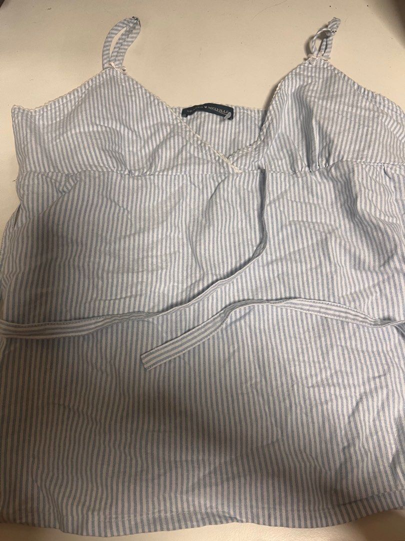 Authentic Brandy melville light blue stripped baby doll top, Women's  Fashion, Tops, Sleeveless on Carousell