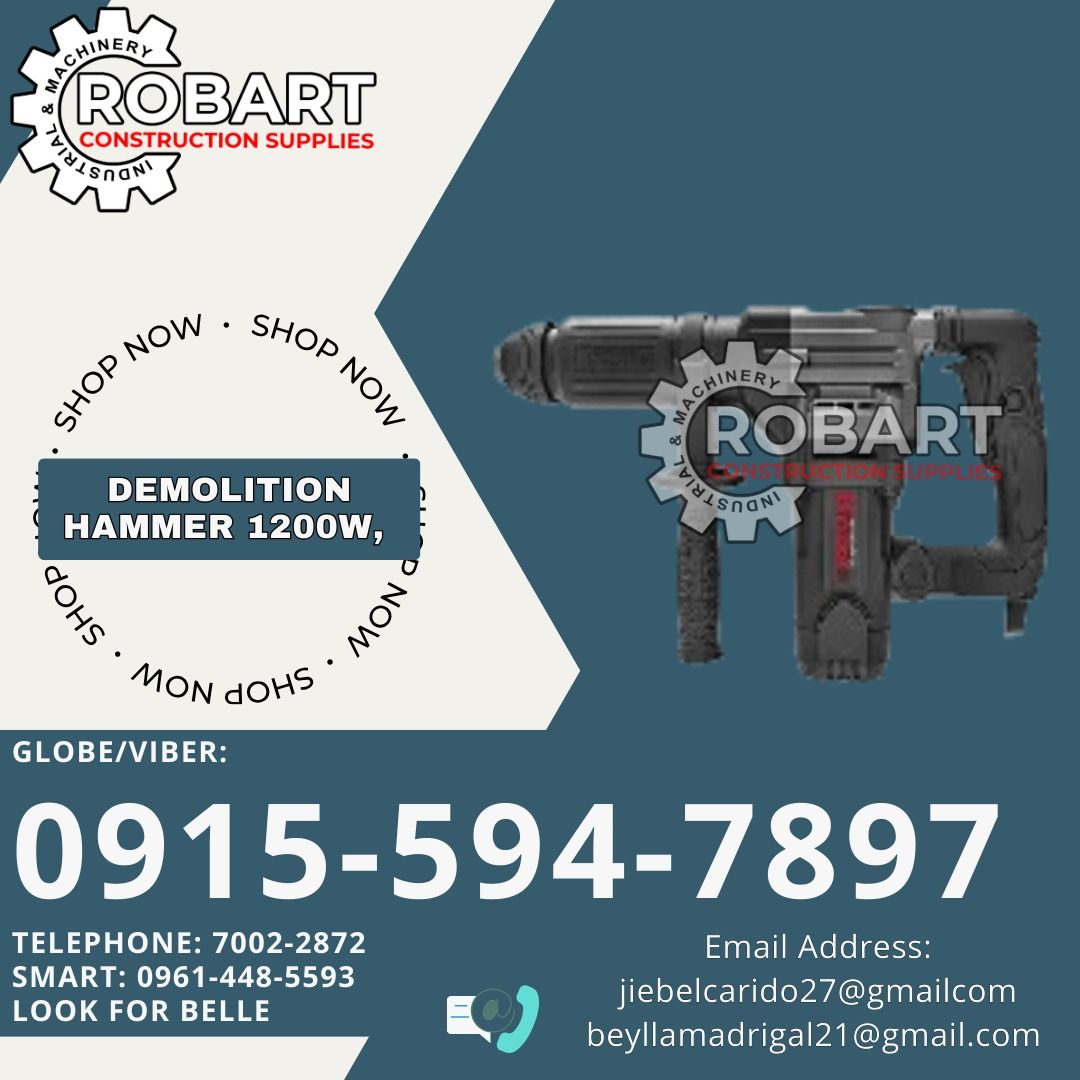 Demolition Hammer (Category: Construction Tools & Equipment) located in Manila. Submitted by bellarobart (Listing ID 1337122661, Image 1). Description: Demolition Hammer 1200W, 3500bpm, Brand: Kress Model: KU340 Impact Energy: 14J Chuck Type: Hex 30/90s working system 𝑹𝑶𝑩𝑨𝑹𝑻 𝑪𝑶𝑵𝑺𝑻𝑹𝑼𝑪𝑻𝑰𝑶𝑵 𝑺𝑼𝑷𝑷𝑳𝑰𝑬𝑺 Office Address: 1405 Yuseco St. Sta Cruz Manila SEND US MESSAGE FOR INQUIRIES ‼️ ‼️ Glb/Vibr: 0915-594-7897 Smrt: 0961-448-559