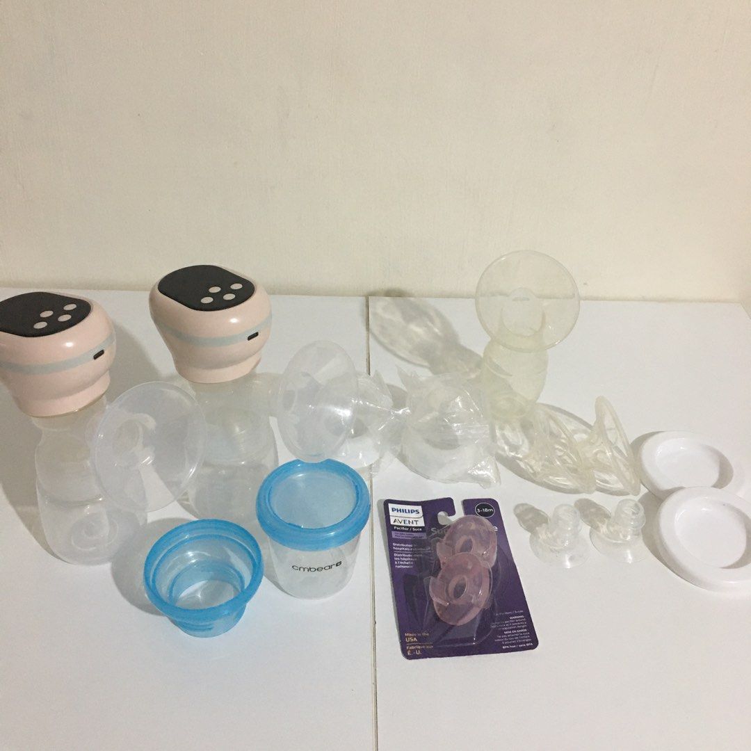 Electric Breastpump set with other essentials (Category: Breastfeeding & Bottle Feeding) located in Santa Rosa. Submitted by malindj (Listing ID 1337169451, Image 1). Description: Used for 4 months only as I prefer direct latch. Address: Santa Rosa Laguna Near: Enhanced Kingdom Set includes: 1 set electric breast pump 1 pc CMBear manual breast pump 1 pc CMBear milk container 2 pcs 15mm flange silicon insert 2pcs unused Avent pacifier 3-18mos.