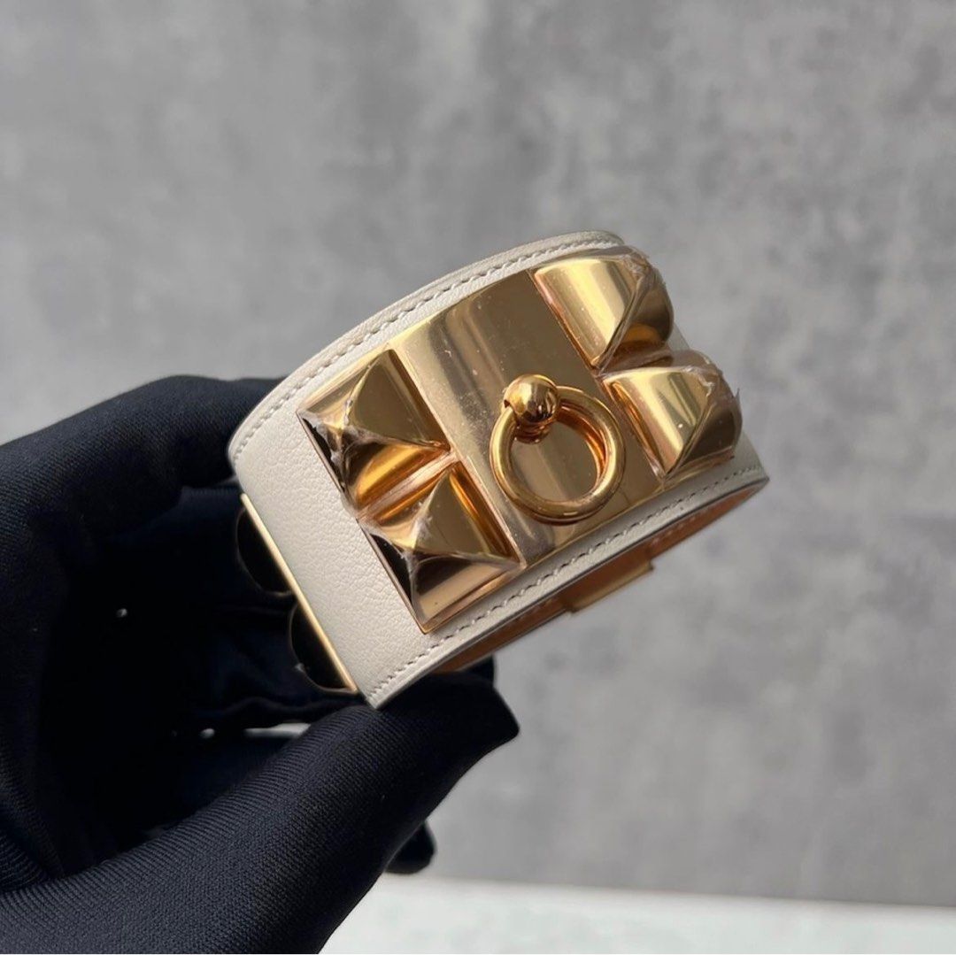 Hermes Collier de Chien bracelet Craie Swift Rghw S, Women's