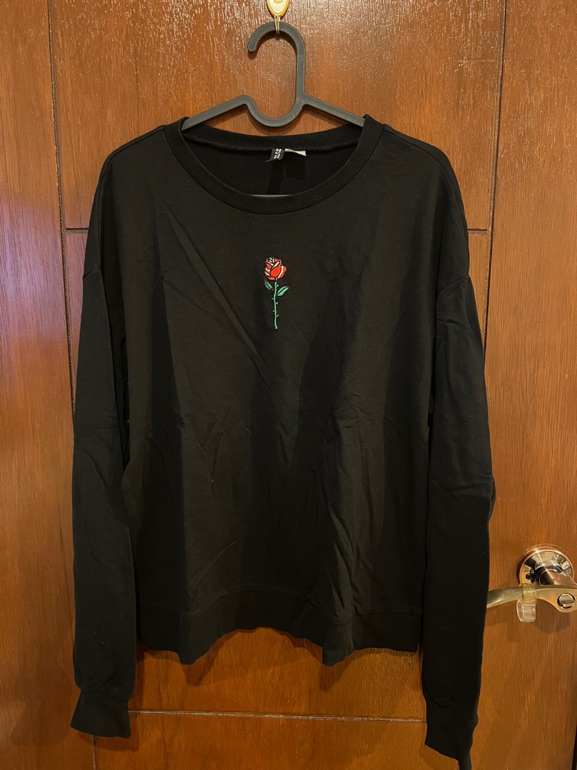 H M Rose Embroidered Sweater Sweatshirt Women s Fashion Tops Longsleeves on Carousell