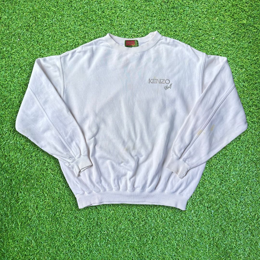 Kenzo Golf White Crewneck Sweatshirt Embroidered Back Logo Pit 22 Men s Fashion Activewear on Carousell