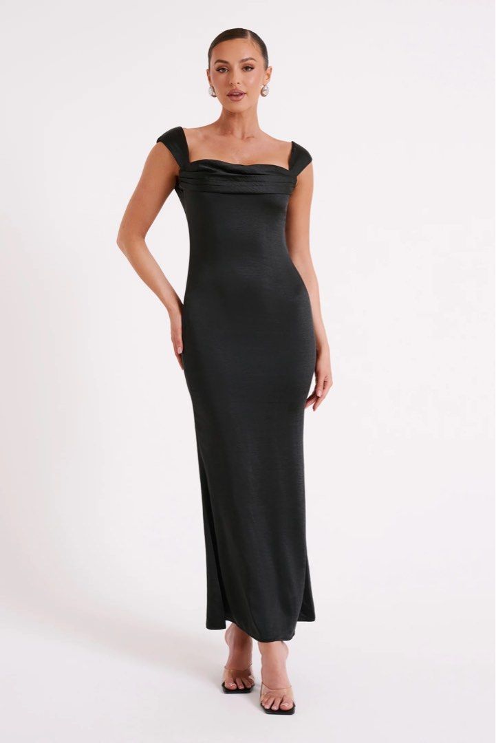 princess polly baby blue dress Designer MESHKI CHRISTINE WAVE PLEAT MAXI DRESS WITH CUT OUT BLACK main image 0