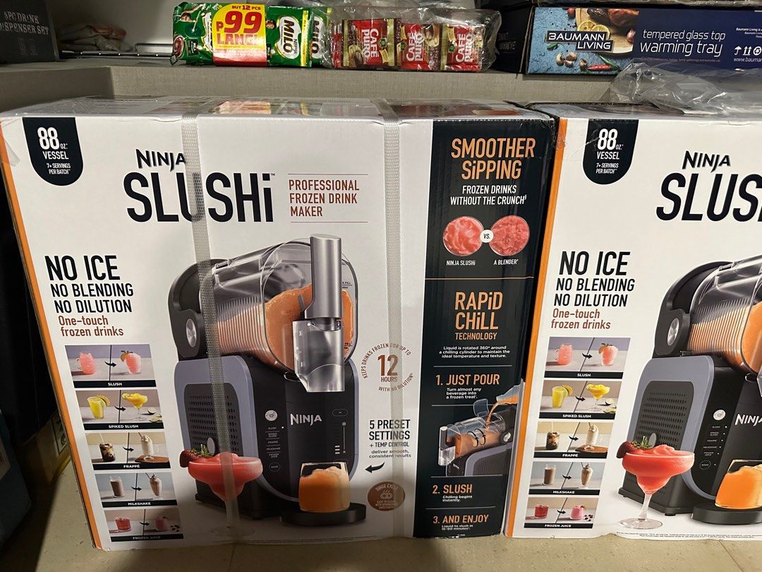 Ninja Slushi Machine (110v) ON HAND (Category: Other Kitchen Appliances) located in Makati City. Submitted by top.gun (Listing ID 1331305698, Image 2). Description: *** 110 voltage, 200 watts USA version*** You will need your own 110v transformer. No personal warranty as this is purchased abroad. BRAND NEW IN SEALED BOX Ninja SLUSHi™ Professional Frozen Drink Maker Transform ordinary drinks into extraordinary slush. Meet the Ninja SLUSHi™ Profess