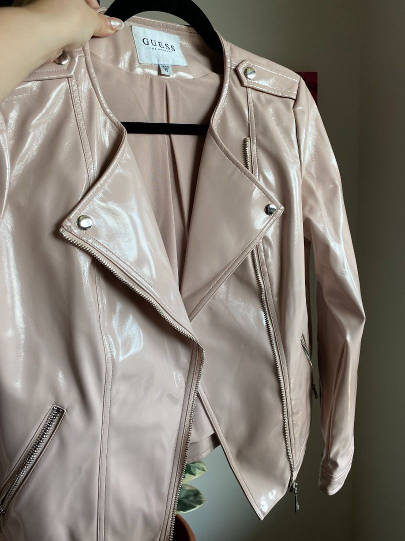Pink guess leather jacket best sale