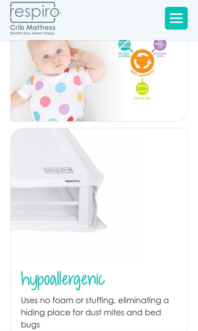 Respiro Crib Mattress 70x130cm Babies Kids Baby Nursery Kids Furniture Cots Cribs on Carousell
