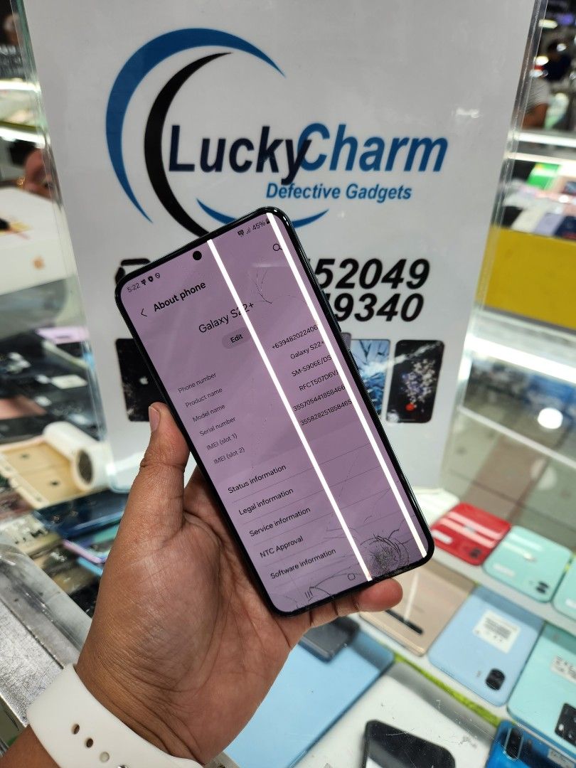 Samsung S22+ 8gb/256gb (Category: Samsung) located in Manila. Submitted by lucky.charm.gadgets (Listing ID 1337214615, Image 1). Description: SAMSUNG S22+ 8gb/256gb (Please research nyo nalang po full specs) LCD ISSUE ,LCD ISSUE !OBVIOUS NA OBVIOUS YUNG ISSUE More Lines at Basag Glass! BAKA MAY GOODS NA LCD KA JAN PEDE NA PANG BO-O NANG UNIT MO NO ACCOUNT .PEDE RIN PANG SPARE PHONE . 🅿️4,999.00 MAGBASA KA MUNA BAGO KA MAG REACT ! Buy at your own