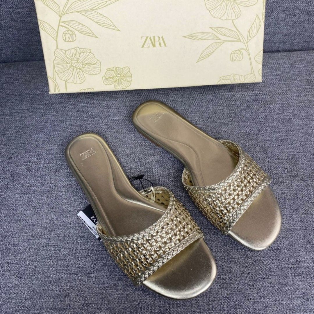 Sandal ZARA Braided Metallic Flat Shoes