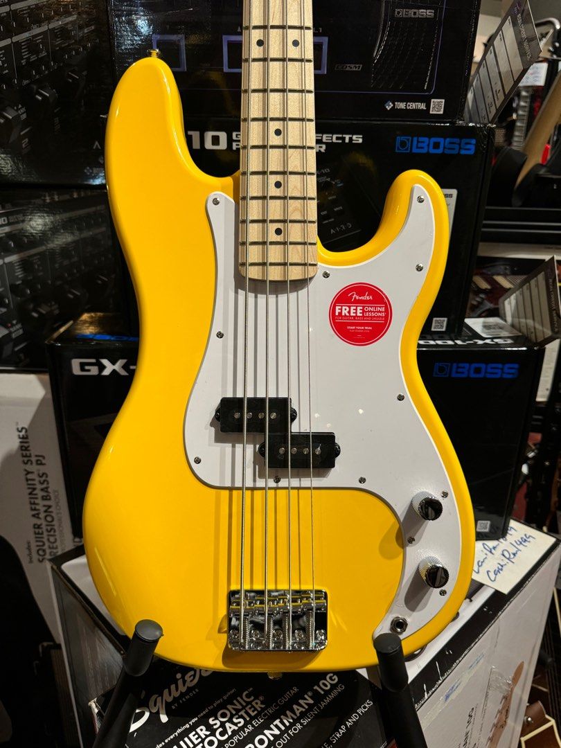 Squier FSR Sonic Precision Bass Guitar, Maple FB, Graffiti Yellow