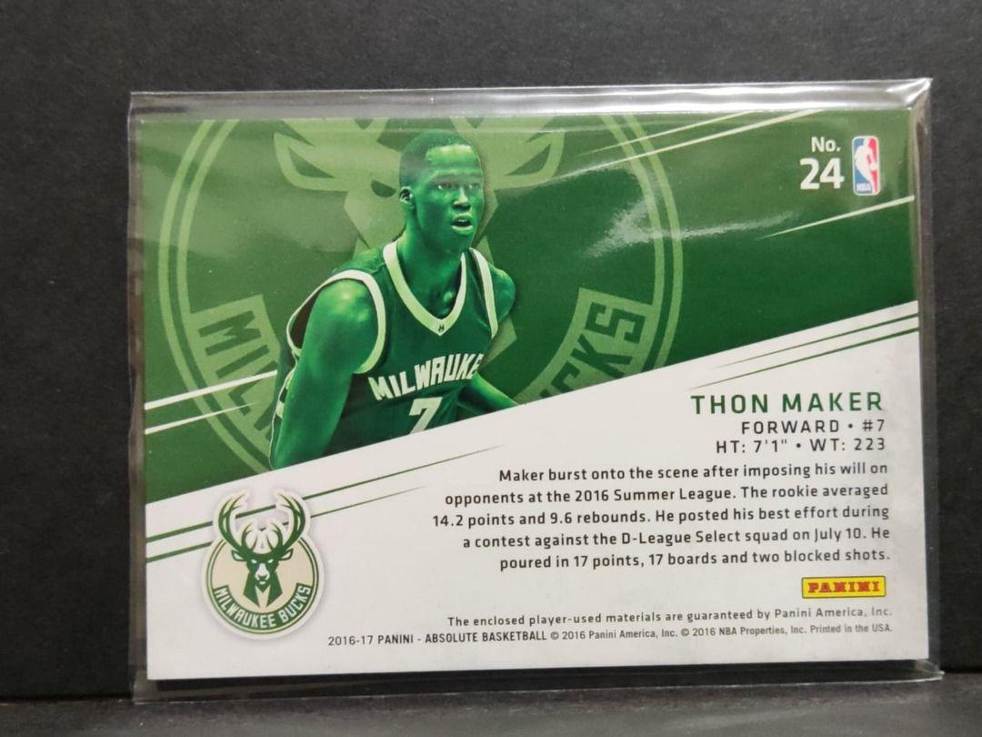 Thon Maker 籃球新人球衣卡 限量 NBA RC Worn Jersey Patch card, 興趣及遊戲, 收藏品及紀念品, 明星 ...