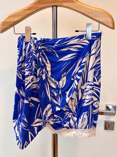 Zara Blue White Tropical Tassels Skirt熱帶陽光海灘夏日樹林流蘇短裙64203086236930110